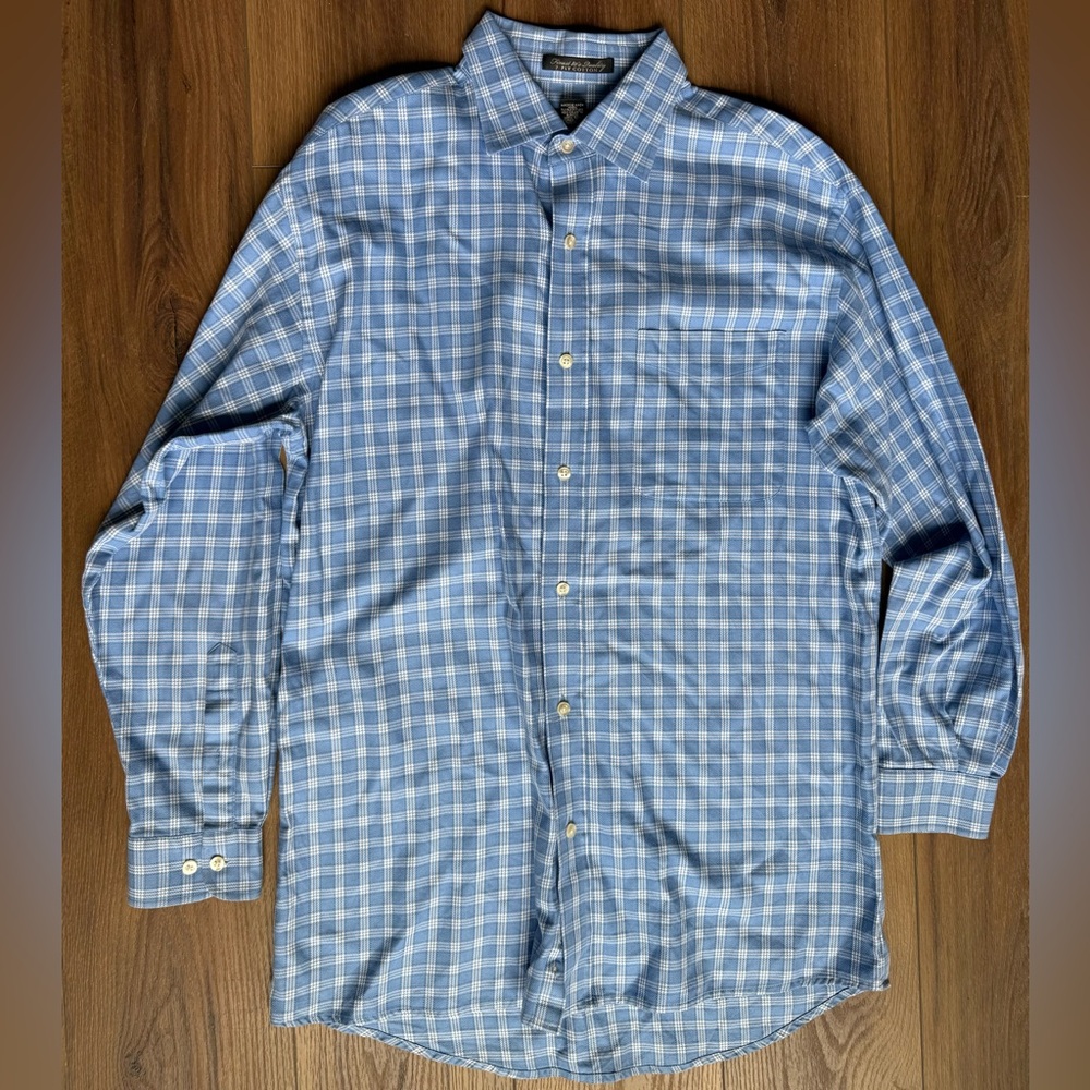 Harold Powell Mens Sz L 100% Cotton Long Sleeve Button‎ Up Blue Plaid